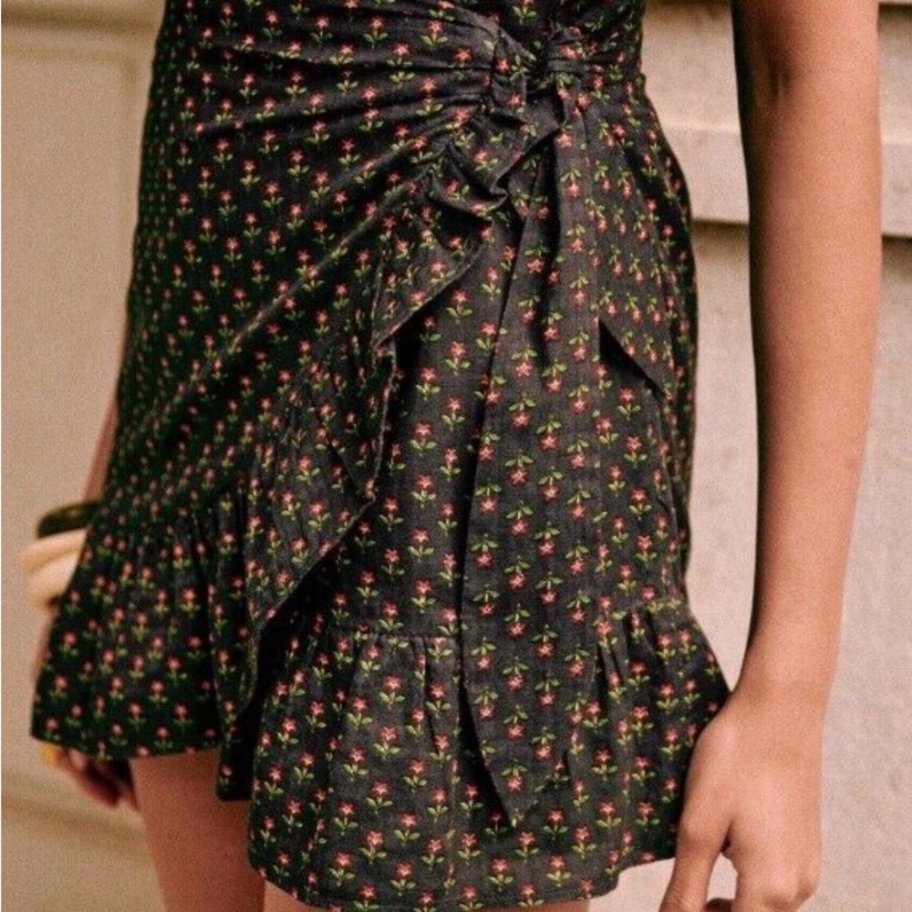 Sezane Black Floral Mini Skirt